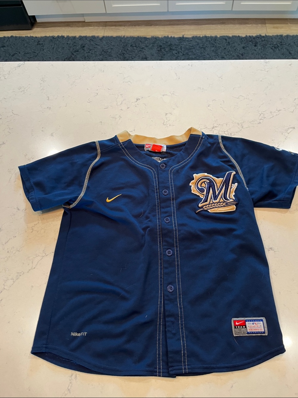 Nike Youth Navy and Gold Baseball Jersey with Team Logo